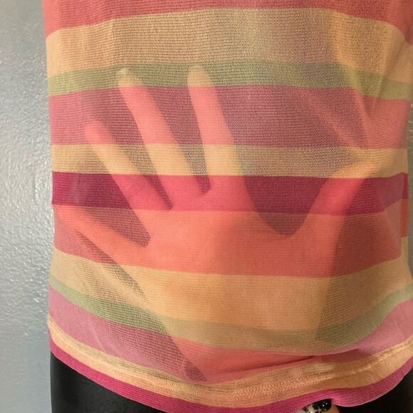 New York & Company sheer mesh pink striped top - Picture 2 of 6
